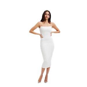 Good American white corset back bodycon midi stretch jersey dress women’s L sexy